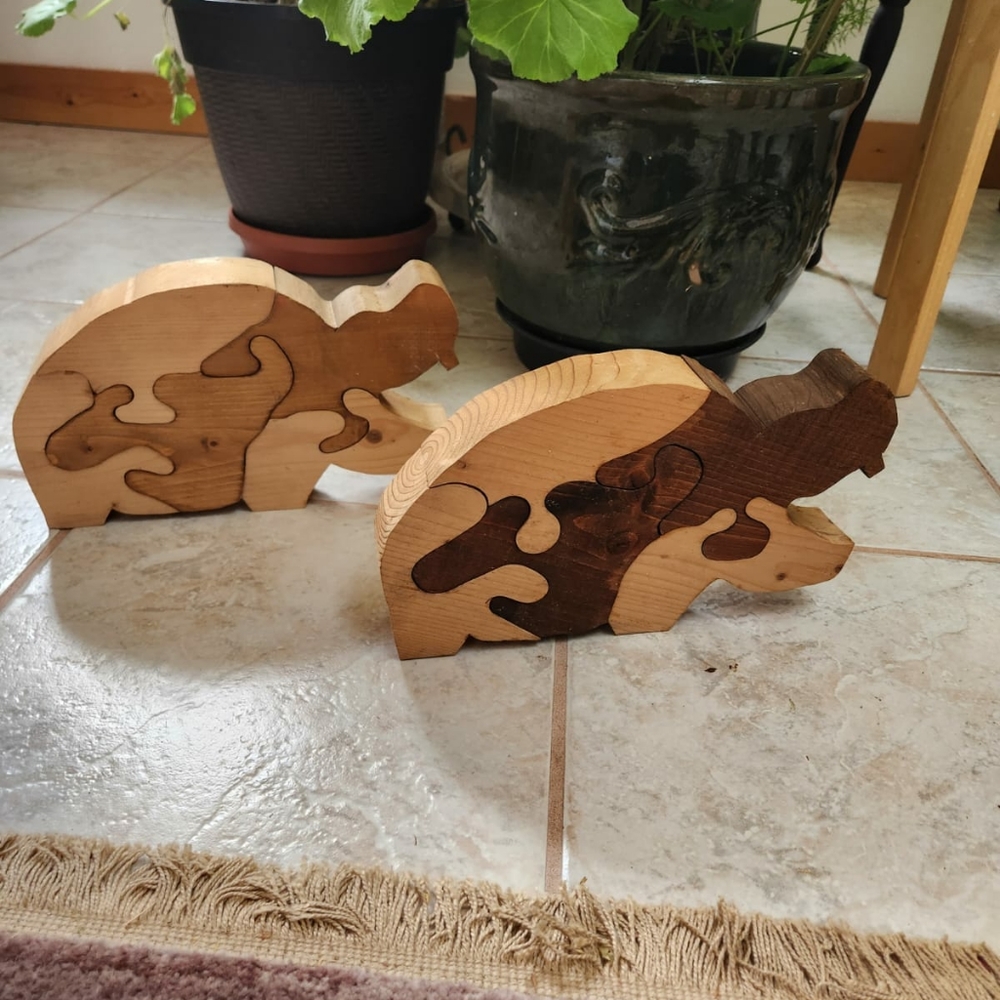 Handmade Wooden Hippo Puzzle Toy